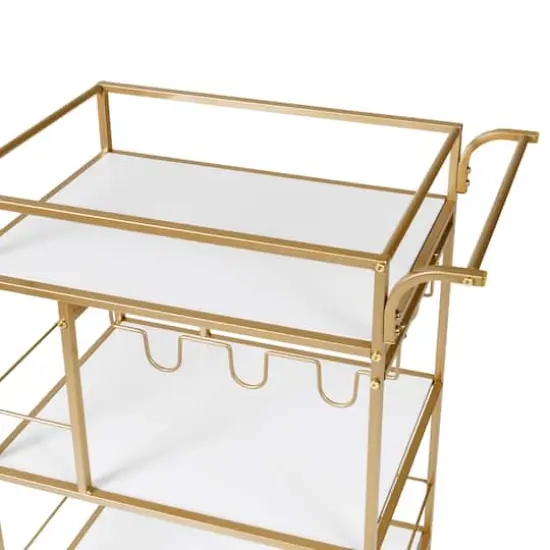Honey Can Do 3-Tier Gold & White Rolling Bar & Serving Cart with Handles {10}
