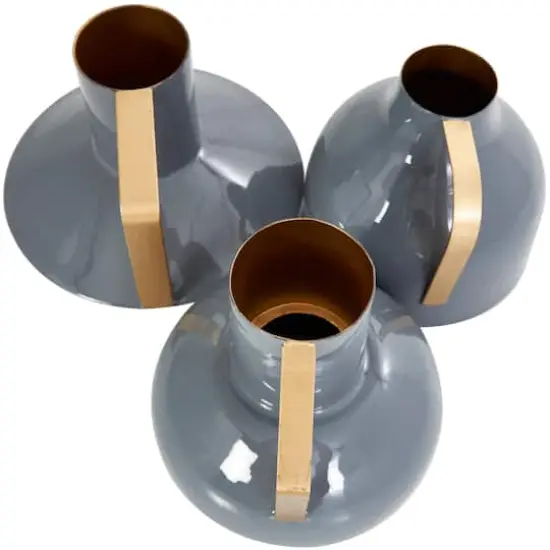 CosmoLiving by Cosmopolitan Blue Metal Abstract Enameled Vase with Geometric Gold Handle Set {7}