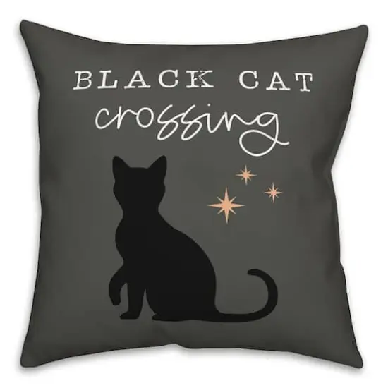 Black Cat Crossing Throw Pillow {1}