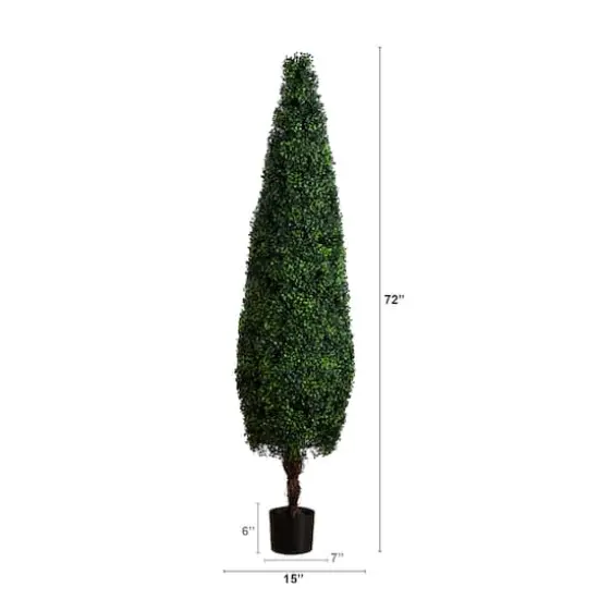 6ft. UV-Resistant Potted Boxwood Topiary Cone Tree {5}