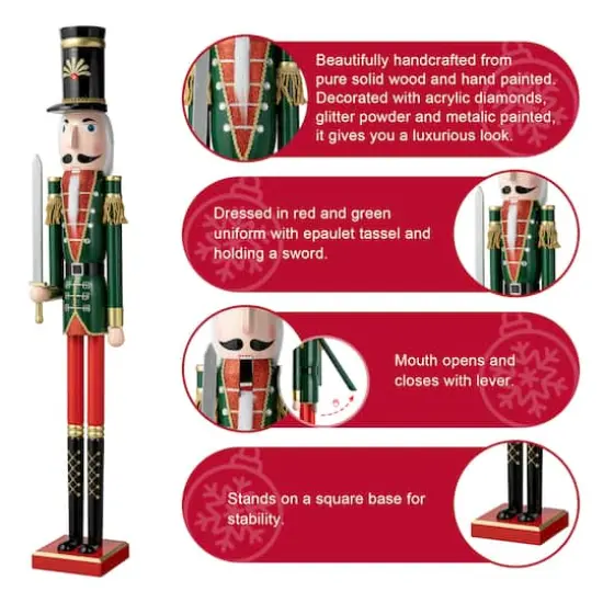 Glitzhome&reg; 3.5ft. Wooden Christmas Soldier Nutcracker {5}