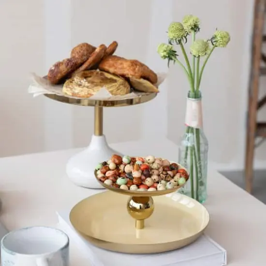 Hello Honey&reg; 10" Yellow & Gold Soleil Enameled Metal 2-Tier Tray {5}