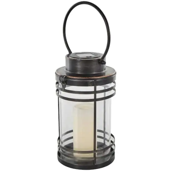 12" Black Metal Candle Lantern with Round Outlines {1}