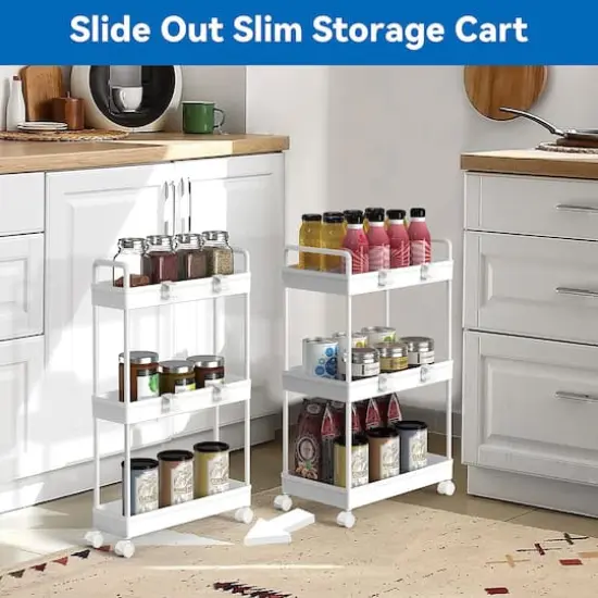 White 3-Tier Storage Kitchen Shelving Unit Rolling Rack Cart {5}