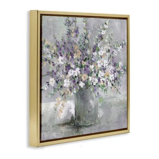 Stupell Industries Blossoming Aster Flower Bouquet Floater Framed Art Gold {4}