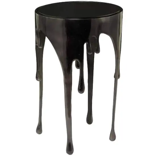Black Aluminum Drip Accent Table with Melting Designed Legs and Shaded Glass Top 16" x 16" x 25" {3}
