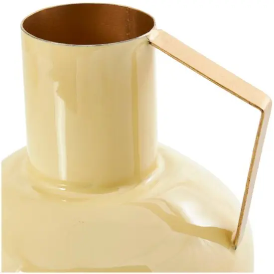 CosmoLiving by Cosmopolitan Yellow Metal Abstract Enameled Vase with Gold Handle Set {10}