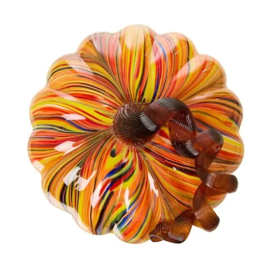 Glitzhome&reg; Large Glass Pumpkin, Multicolor Stripes {7}