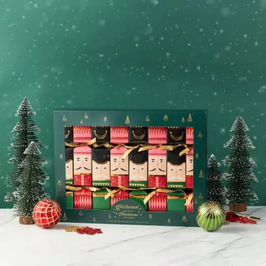 Glitzhome&reg; 8PK 2"D x 12"H Nutcracker Christmas Party Crackers with Gift Contents {3}