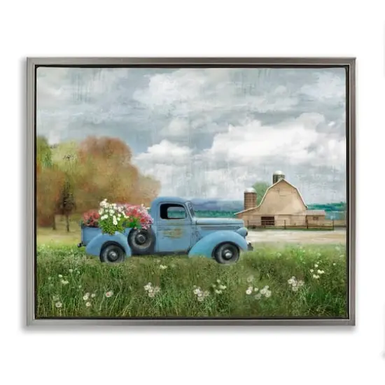Stupell Industries Vintage Blue Truck in Meadow Floater Framed Art Gray {1}