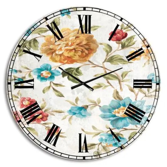 Designart 'Golden Flowers Lodge Wall Clock {1}