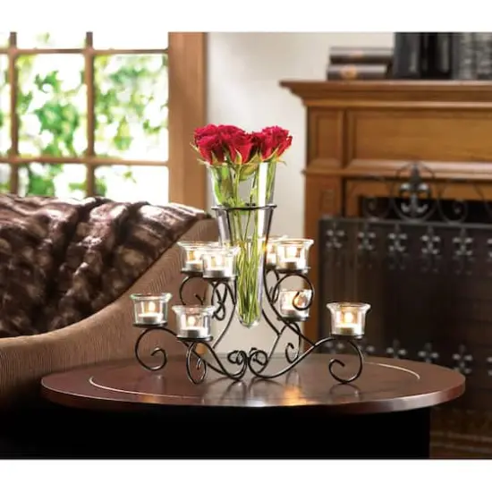 15" Scrollwork Candle Stand with Vase {3}