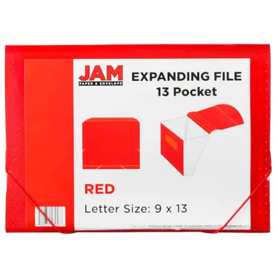 JAM Paper 9" x 13" Plastic Accordion Folder Red {6}