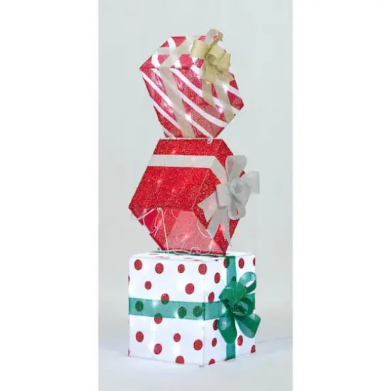 3.5ft. Stacked Gifts Tinsel Fabric Stacked Gift Box {5}