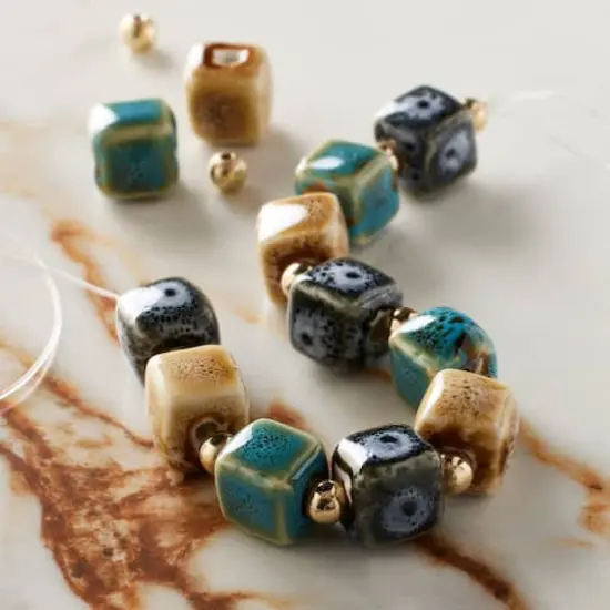 Multicolor Reactive Glaze Ceramic Cube Beads, 10mm by Bead Landing&trade; {3}