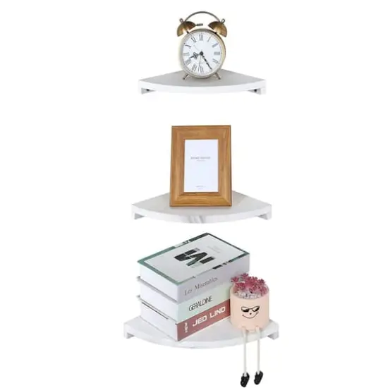 Gray White Floating Corner Wall Shelf Set {5}