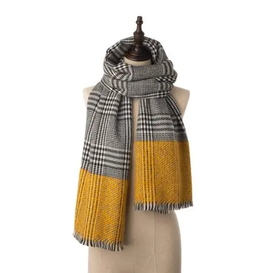 Glitzhome&reg; 70" Yellow & Gray Scarf with Fringe {9}
