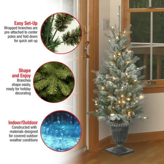 4ft. Pre-Lit Feel Real&reg; Snowy Morgan Spruce Artificial Christmas Tree in Ornate Urn Planter, Twinkly&trade; Color Changing LED Lights {7}