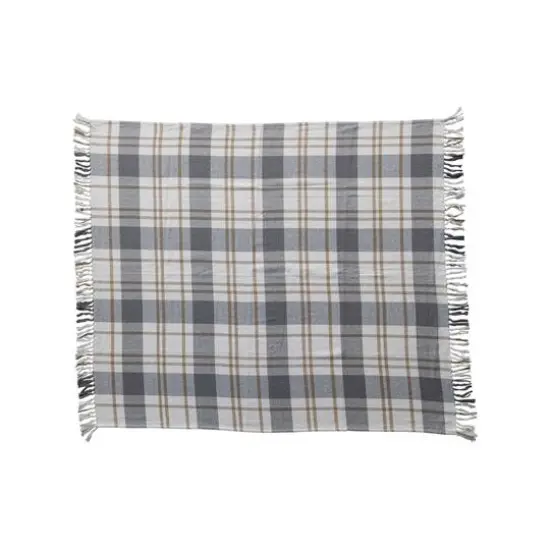 Hello Honey&reg; Gray, Gold & White Plaid Brushed Cotton Flannel Throw with Fringe {1}