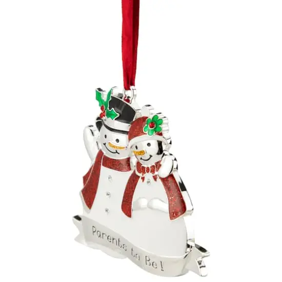 3.5" Silver-Plated SnowCouple Parents to Be Ornament with European Crystals {4}