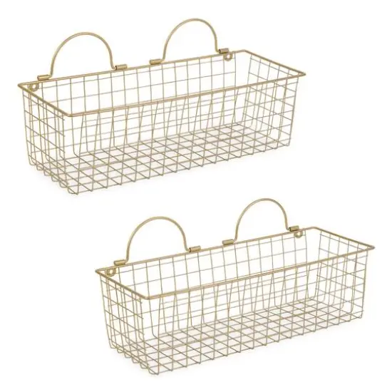 DII&reg; Medium Wire Wall Baskets, 2ct. Gold {1}