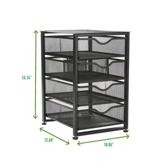 Mind Reader Black Metal Rolling Mesh Office Cart 4-Tiered Drawer Utility Storage Cabinet {4}