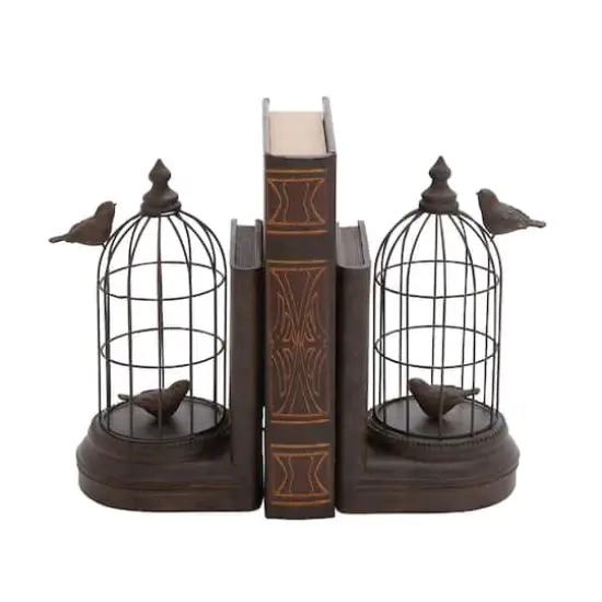 Black Metal Farmhouse Birdcage Bookends Set {1}