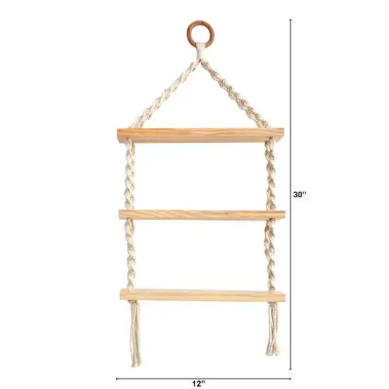 2.5ft. x 1ft. Three Tier Handmade Boho Macrame Wall Hanging with Wooden Shelf {3}
