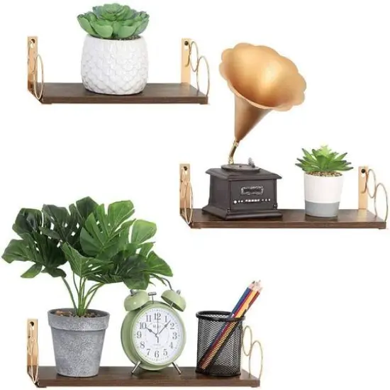 Brown Floating Shelves Set {7}