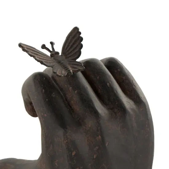 7.5" Dark Brown Hands Heart Inspired Decorative Bookend Set with Butterfly & Copper Accents {6}