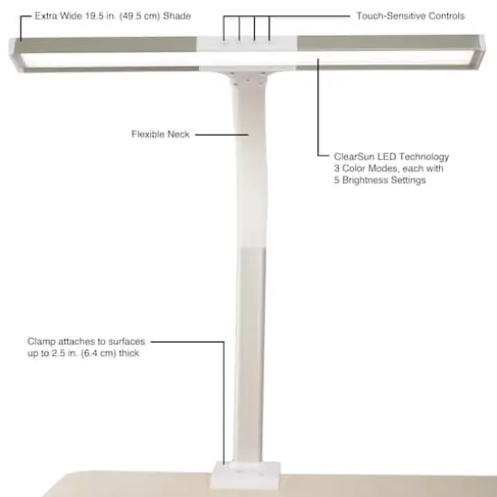 OttLite&reg; Extra Wide Area LED Clamp Lamp {5}
