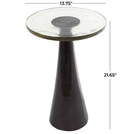 22" Black Aluminum Geometric Cone Accent Table with Textured Glass Tabletop {10}