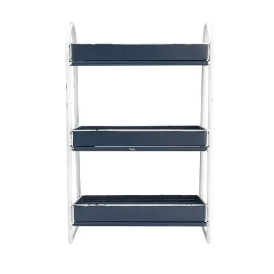 Hello Honey&reg; 15.5" Heavily Distressed 3-Tier Metal Tray with White Frame & Rim Distressed Navy {7}