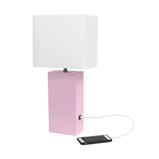 Lalia Home Lexington 21" Leather Table Lamp with USB Charging Port Blush Pink {7}