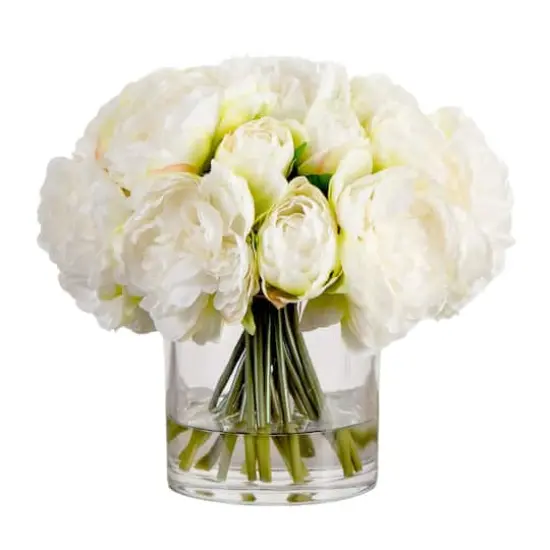 Wedding Collection 11in. Artificial Peony Arrangement in Glass Vase {1}