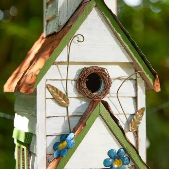 Glitzhome&reg; 20" White & Green Distressed Wood 3-Story Villa Birdhouse {7}