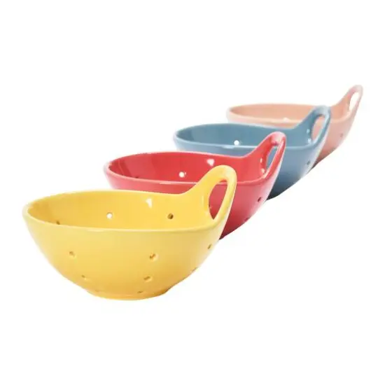 Hello Honey® 5" Rustic Stoneware Fruit Strainer Berry Bowls, 4ct. {3}