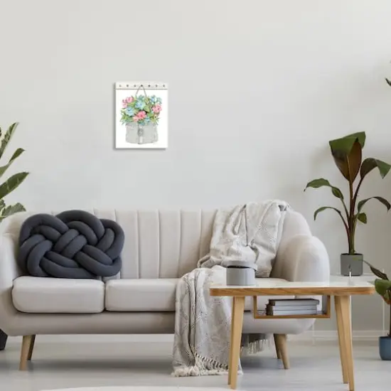 Stupell Industries Blue And Pink Blooming Roses Spring Plant Basket Wall Plaque Art {3}