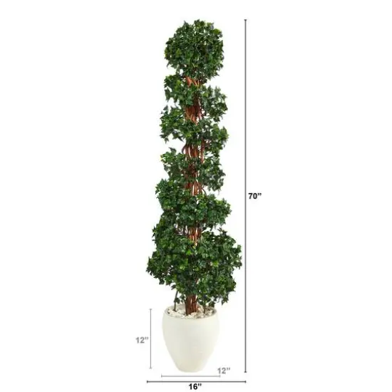 5.8ft. English Ivy Spiral Topiary in White Planter {3}