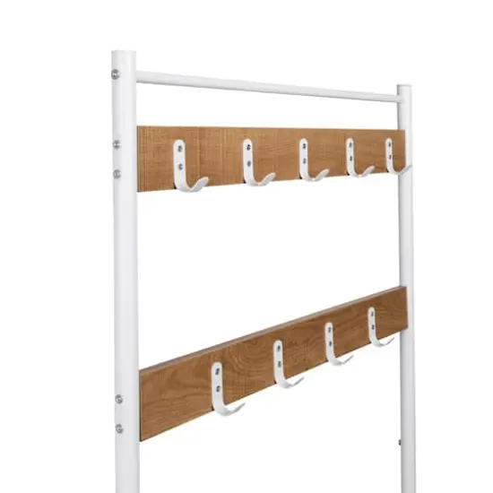 Honey Can Do White & Walnut Entryway Hall Tree with Bench & Shoe Storage {6}