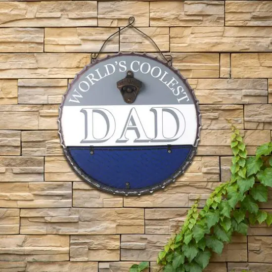 Glitzhome&reg; 13" Father's Day Metal Bottle Cap Bottle Opener Wall Sign & Organizer {6}