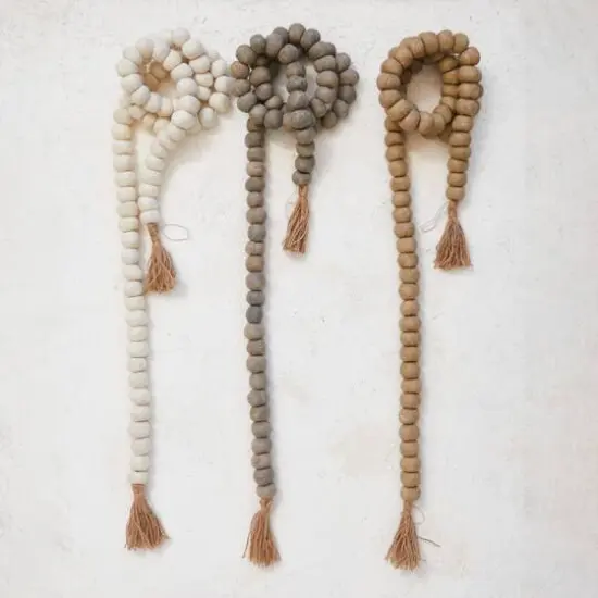 Hello Honey&reg; 6ft. Handmade Wool Felt Ball Garland with Jute Tassels Cream {3}