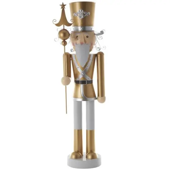 46.5" Gold & Silver Metal Standing Nutcracker Sculpture {1}