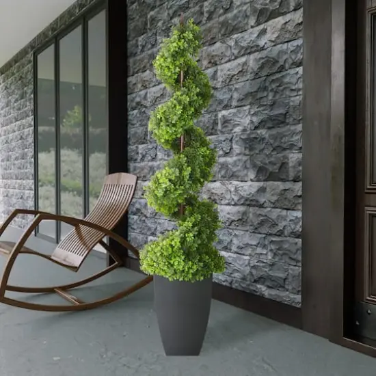 5ft. Topiary Spiral Boxwood Artificial Tree in Decorative Urn {3}