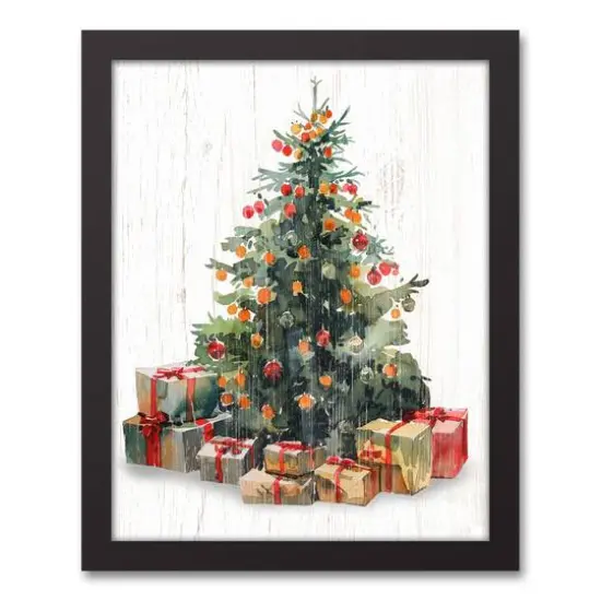Christmas Tree Presents 12.73" x 15.73" Black Framed Canvas {1}