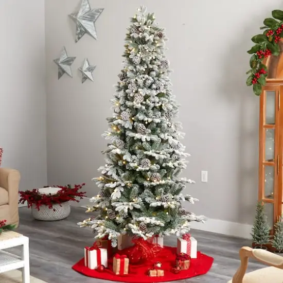 7.5ft. Pre-Lit Flocked Alaskan Artificial Christmas Tree, White LED Lights {3}