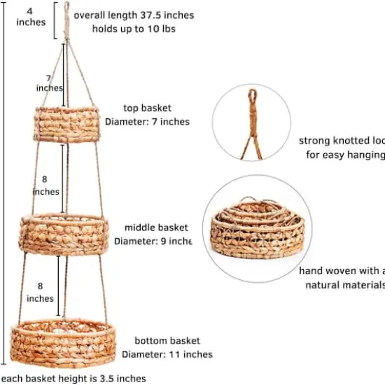 NEX&trade; 3-Tier Natural Kitchen Fruit Storage Wicker Baskets {4}