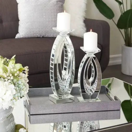 Set of 2 Clear MDF Glam Candle Holder, 17" x 6" x 4" {9}