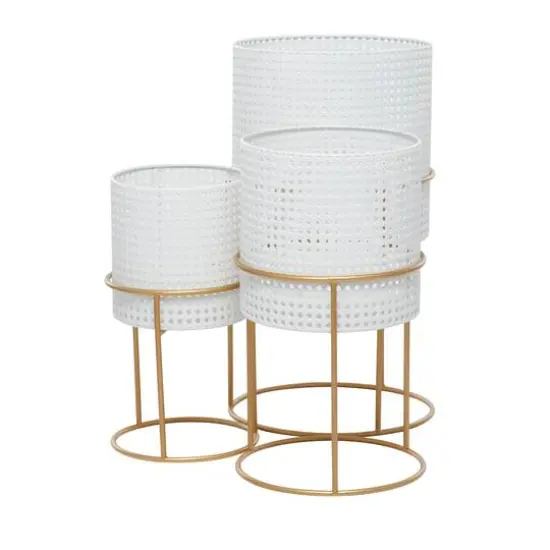 Set of 3 White Iron Contemporary Planter, 23" x 19" x 16" {4}