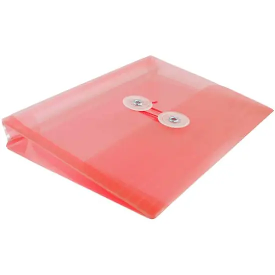 JAM Paper 5.5" x 7.5" Button & String Tie Closure Plastic Envelopes, 12ct. Light Red {6}